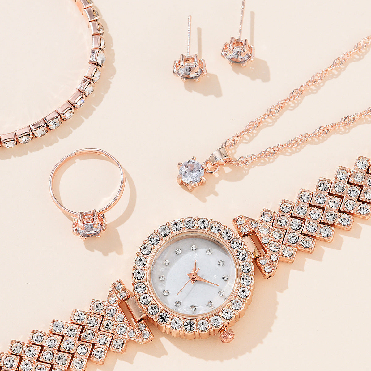 Alloy watch Necklace Earrings Bracelet Ring set