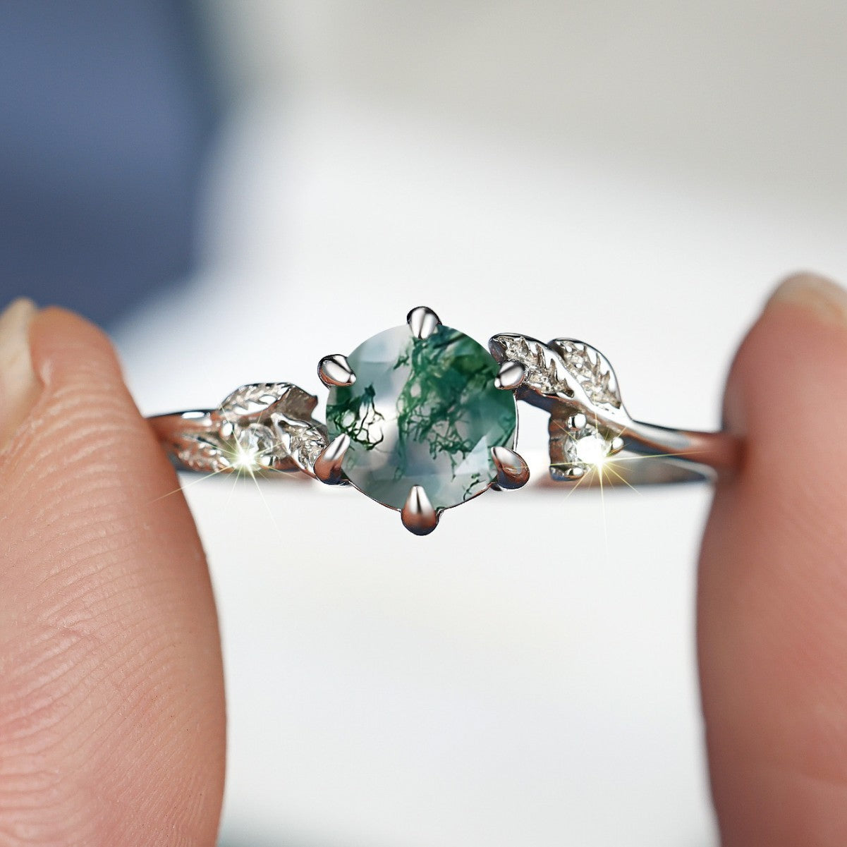 Round Agate Edge Branch Six-claw Ring