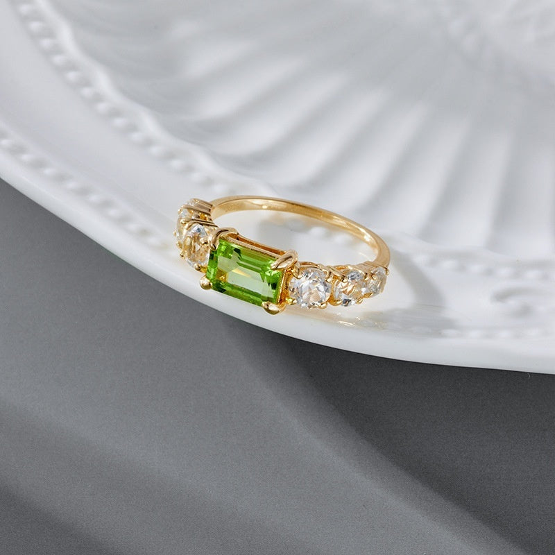 Plating K Gold Inlaid Rectangular Green Olive Ring