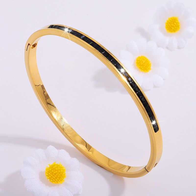 Titanium Steel Electroplated Diamond Silver Bracelet