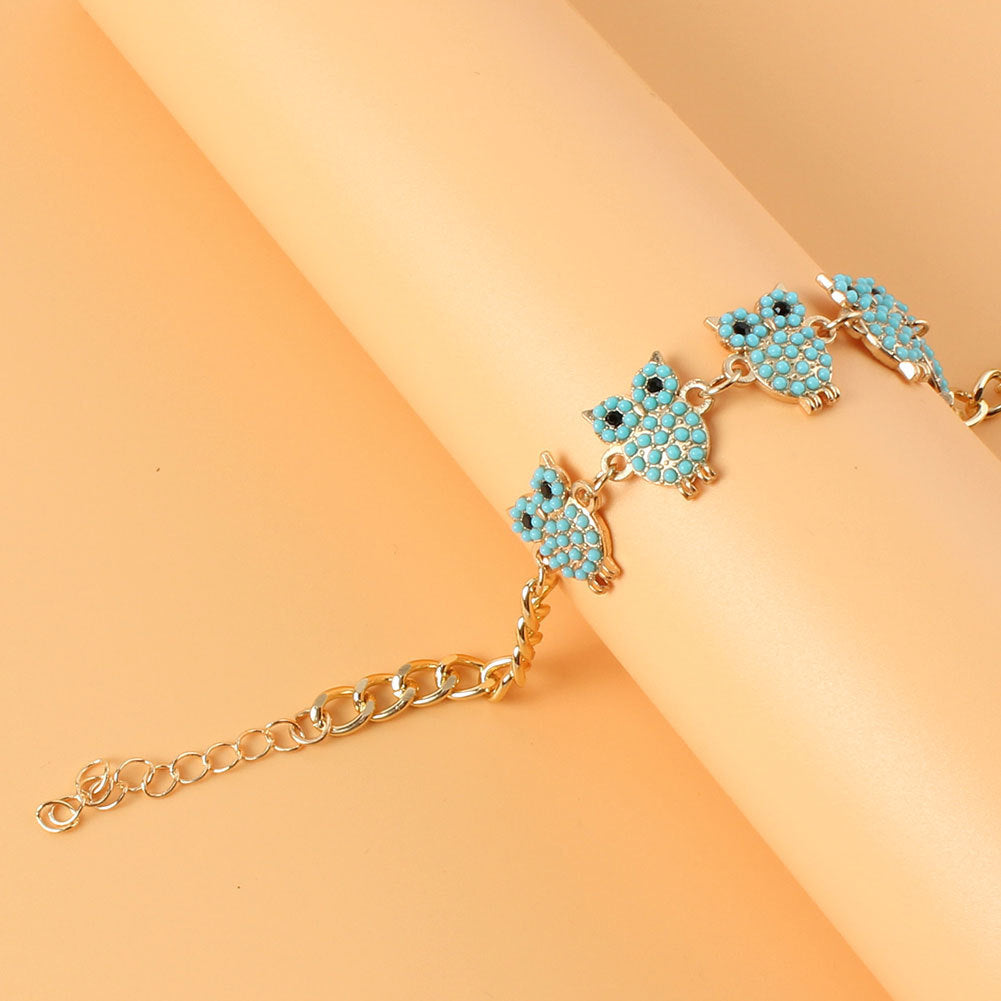 Vintage Alloy Owl Pendant Anklet