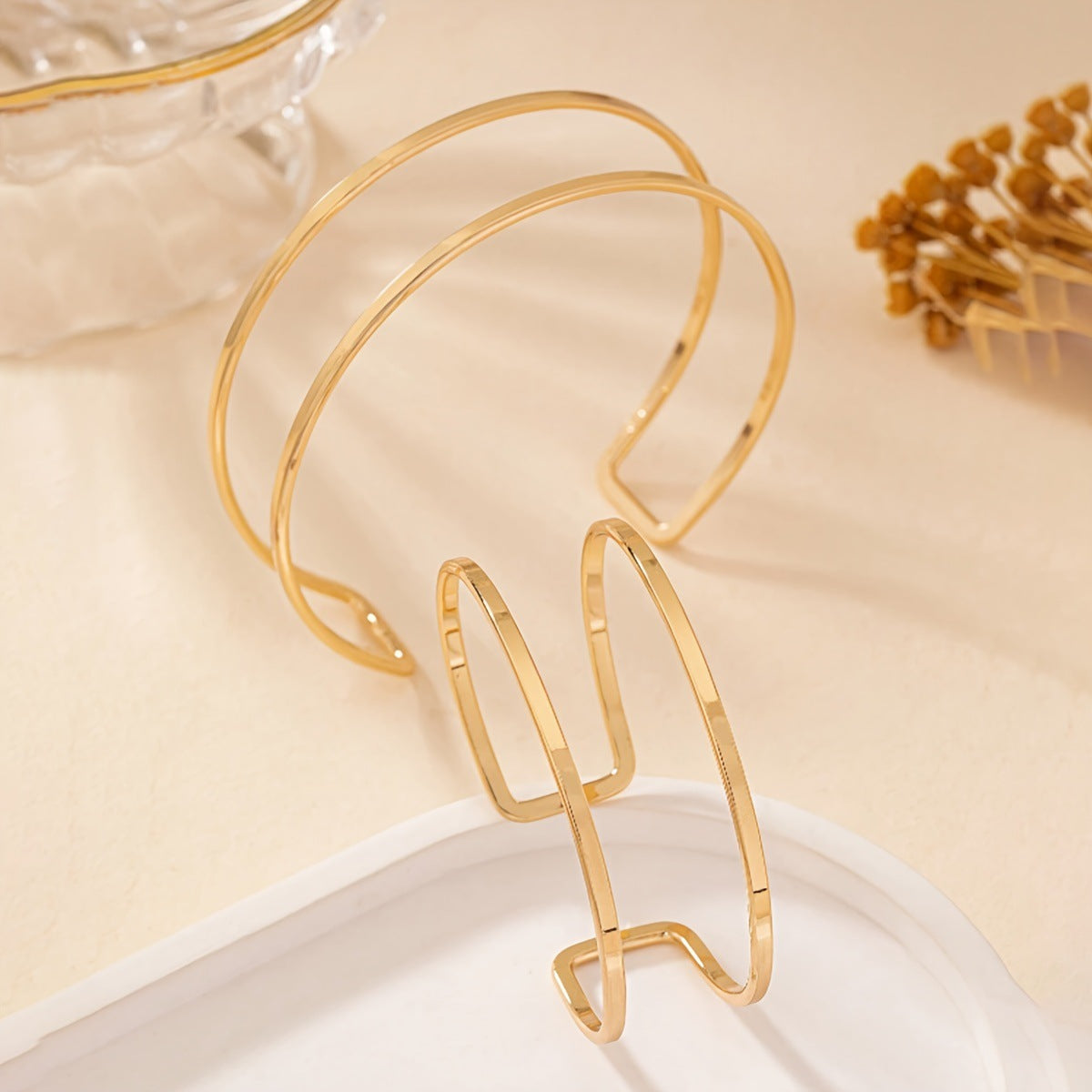 Double-layer Hollow Gold Bangle Bracelet