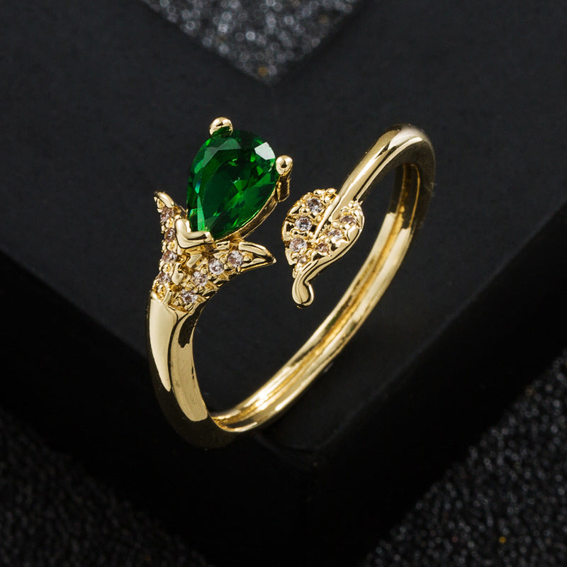 Copper-plated Gold Micro Inlaid Zircon Geometric Ring