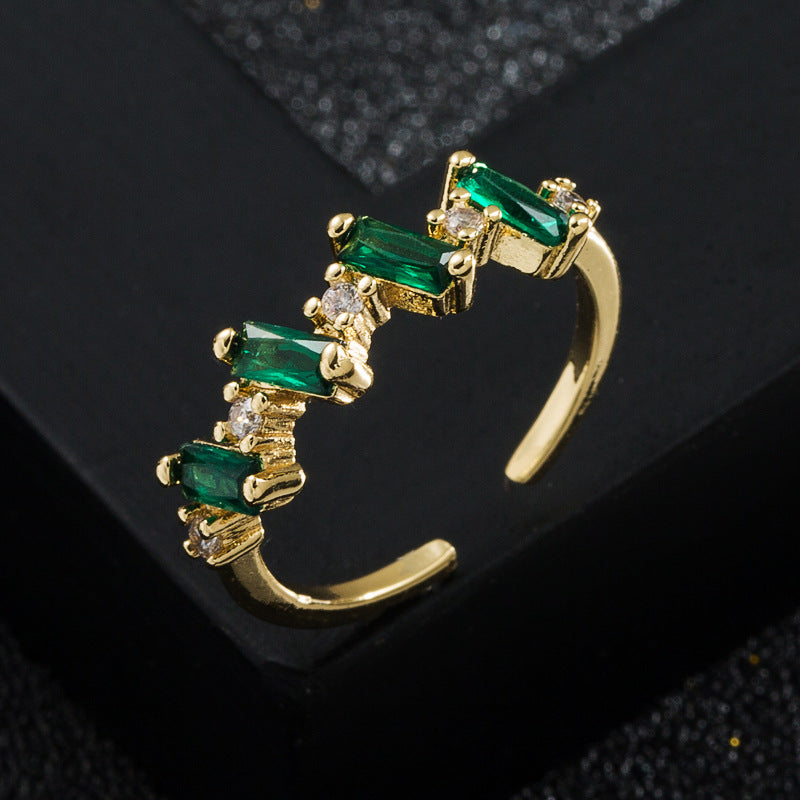 Copper-plated Gold Micro Inlaid Zircon Geometric Ring