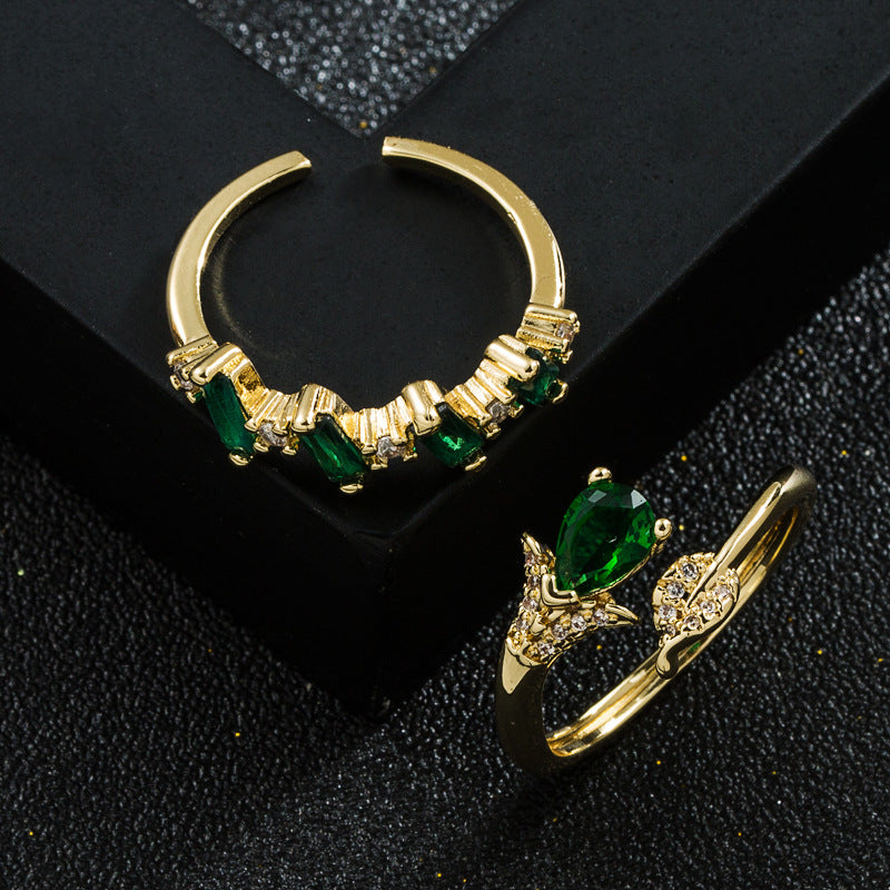 Copper-plated Gold Micro Inlaid Zircon Geometric Ring