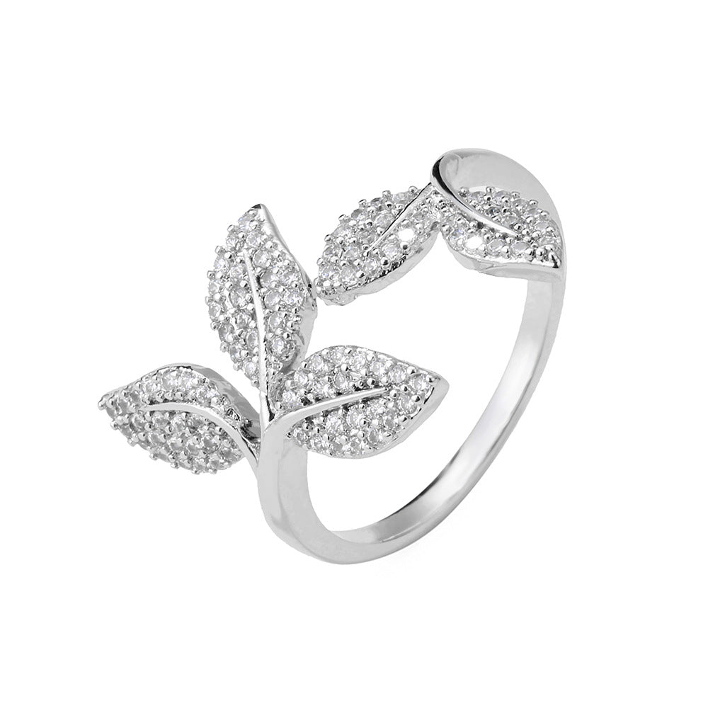 Refined Rhinestone Leaf Ring