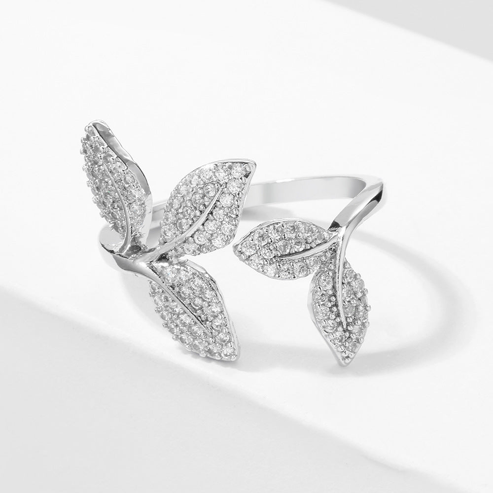 Refined Rhinestone Leaf Ring