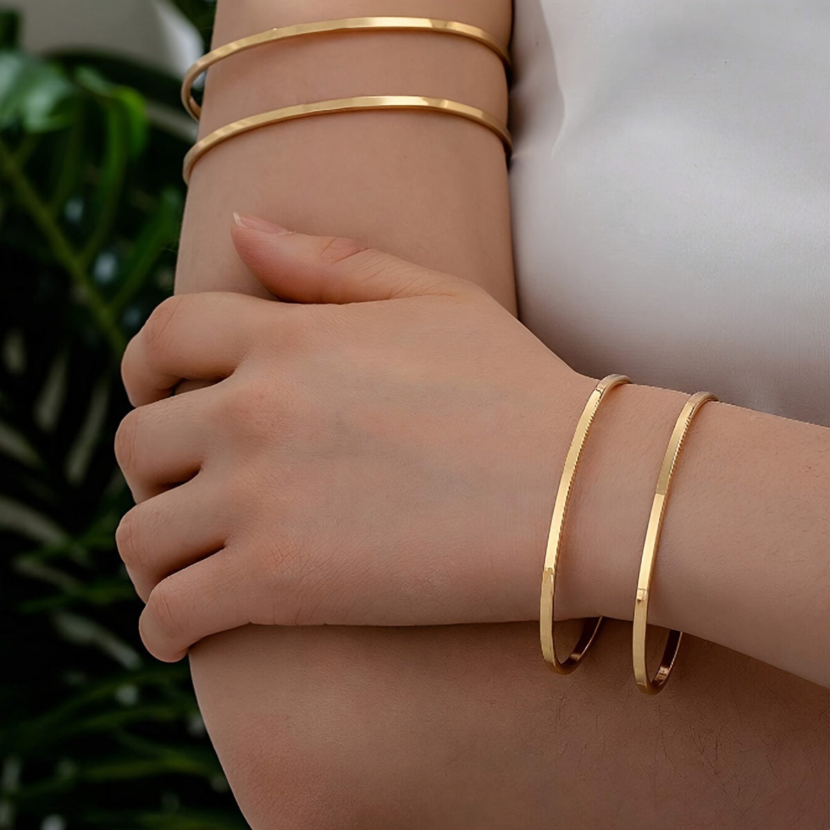 Double-layer Hollow Gold Bangle Bracelet