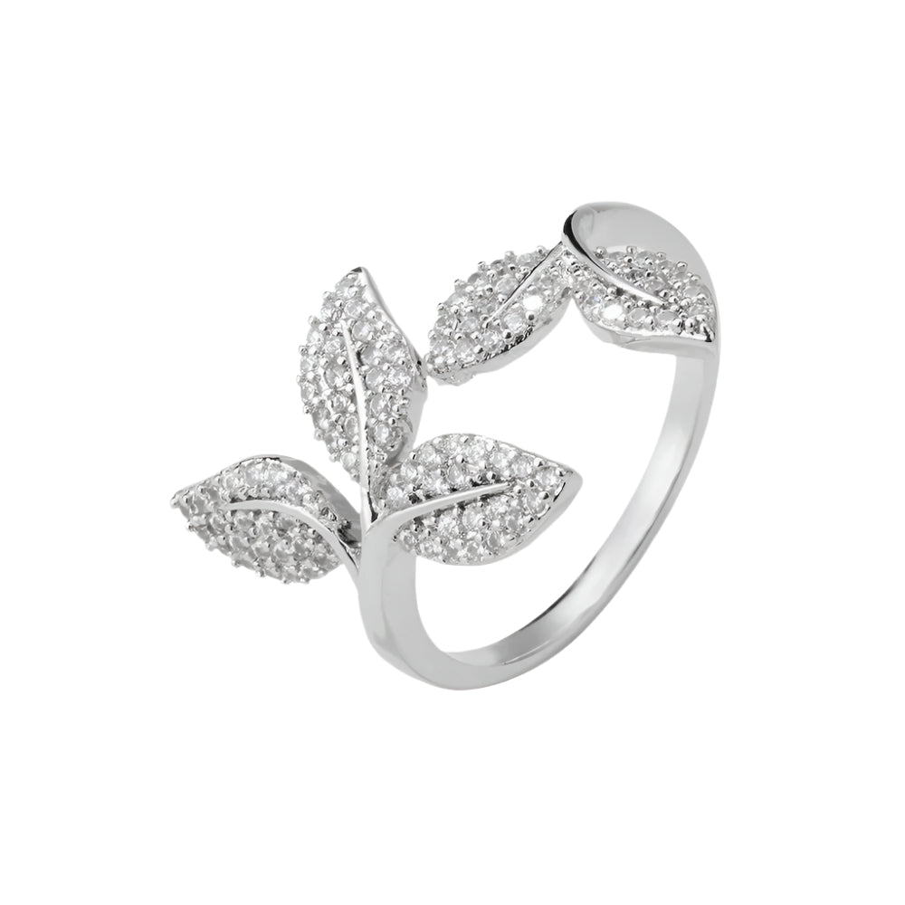 Refined Rhinestone Leaf Ring