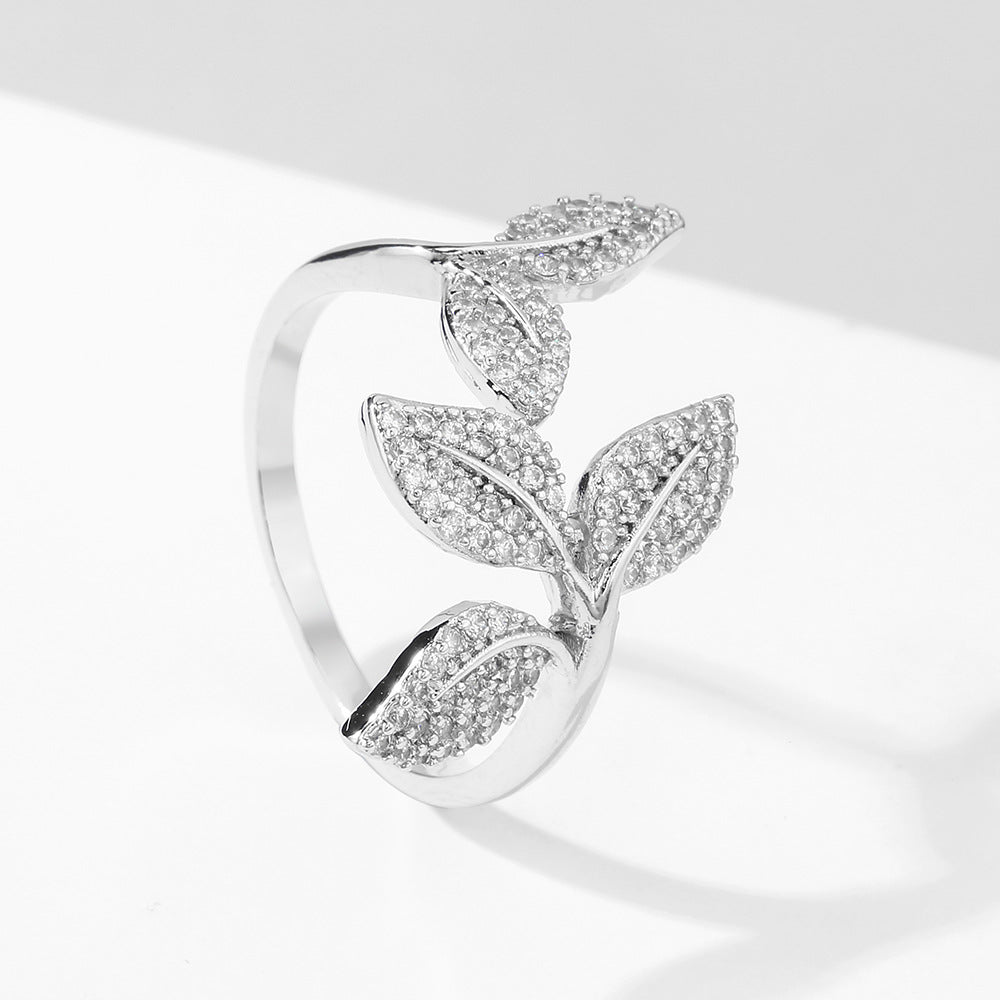 Refined Rhinestone Leaf Ring