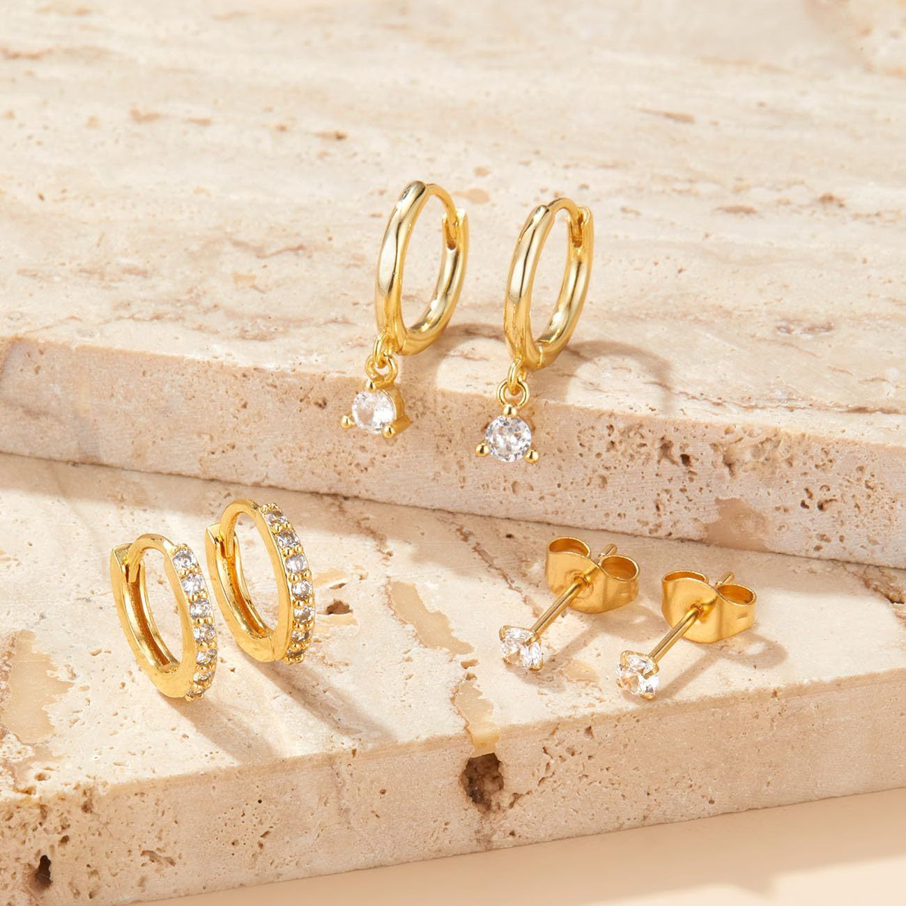 Inlaid Zircon Elegant Women's Earrings Three-piece Set