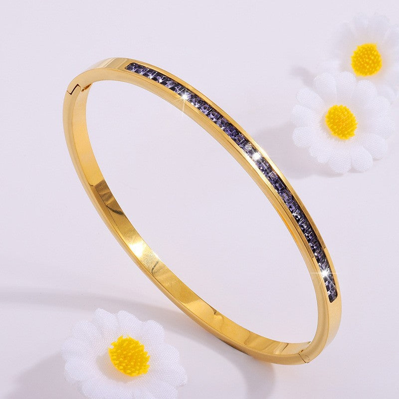 Titanium Steel Electroplated Diamond Silver Bracelet