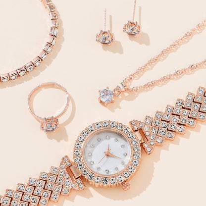 Alloy watch Necklace Earrings Bracelet Ring set