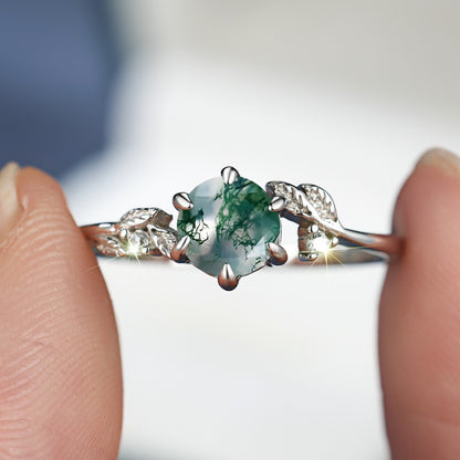 Round Agate Edge Branch Six-claw Ring