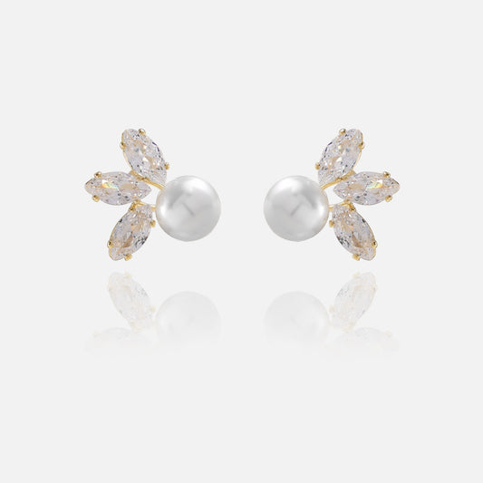 Three-petal Zircon Leaf Earrings