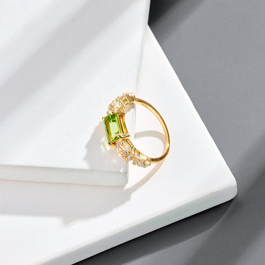 Plating K Gold Inlaid Rectangular Green Olive Ring