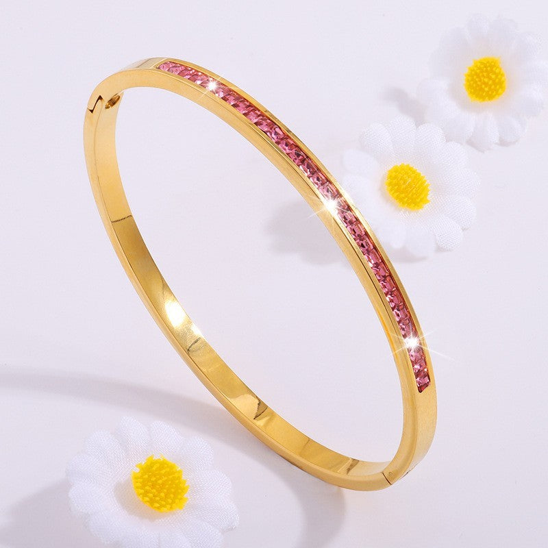 Titanium Steel Electroplated Diamond Silver Bracelet