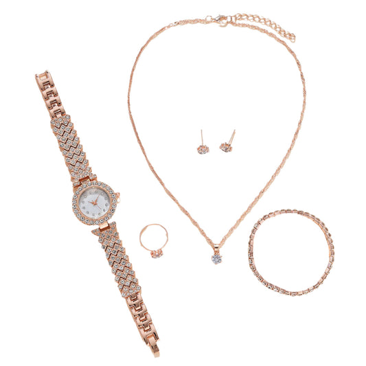 Alloy watch Necklace Earrings Bracelet Ring set