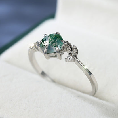 Round Agate Edge Branch Six-claw Ring
