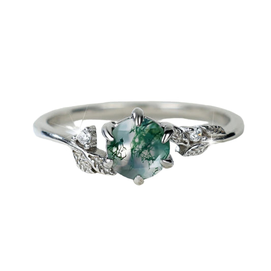 Round Agate Edge Branch Six-claw Ring