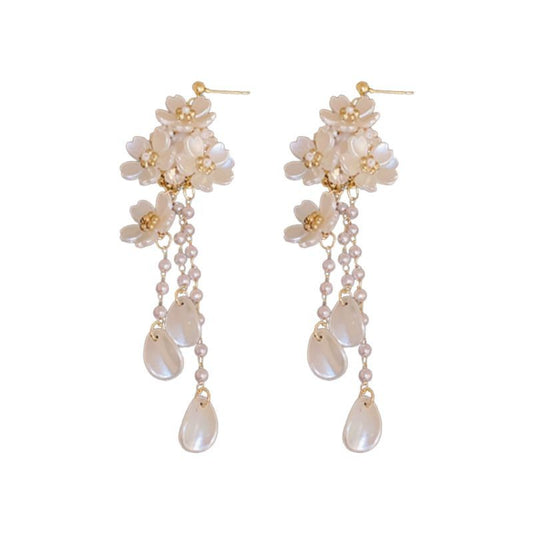 Flower Tassel Earrings Light Luxury