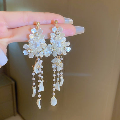 Flower Tassel Earrings Light Luxury