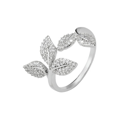Refined Rhinestone Leaf Ring
