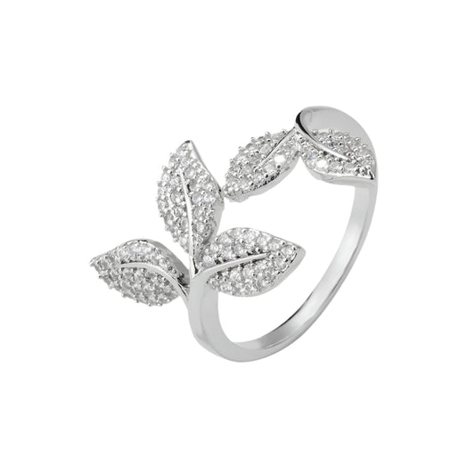 Refined Rhinestone Leaf Ring