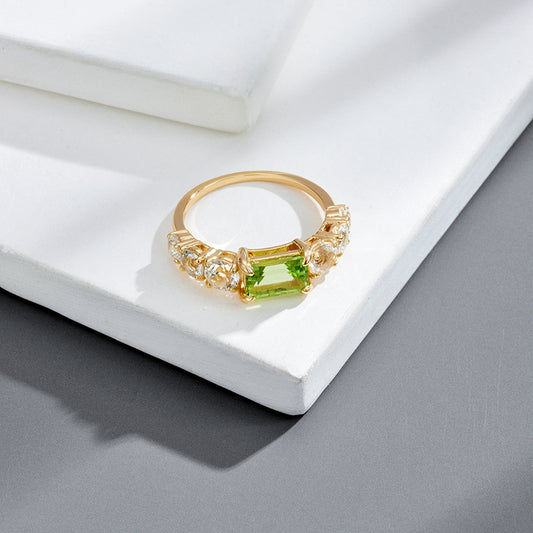 Plating K Gold Inlaid Rectangular Green Olive Ring